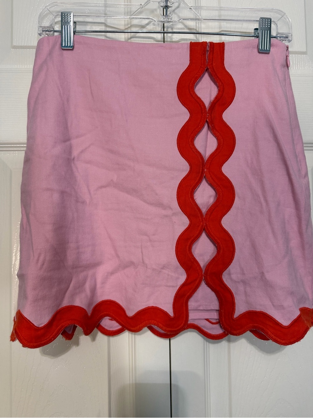 Pink Mini Skirt with Red Wavy Trim